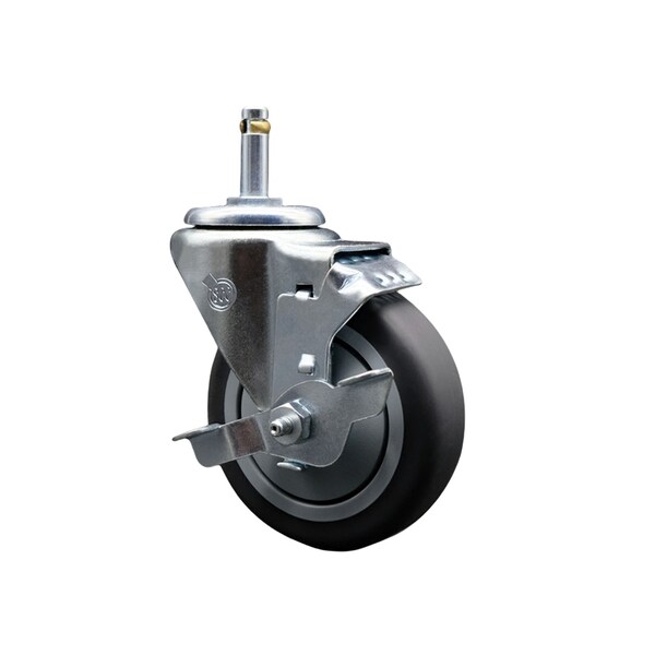4'' Thermo Rubber Wheel Swivel 7/16'' Grip Ring Stem Caster with Brake